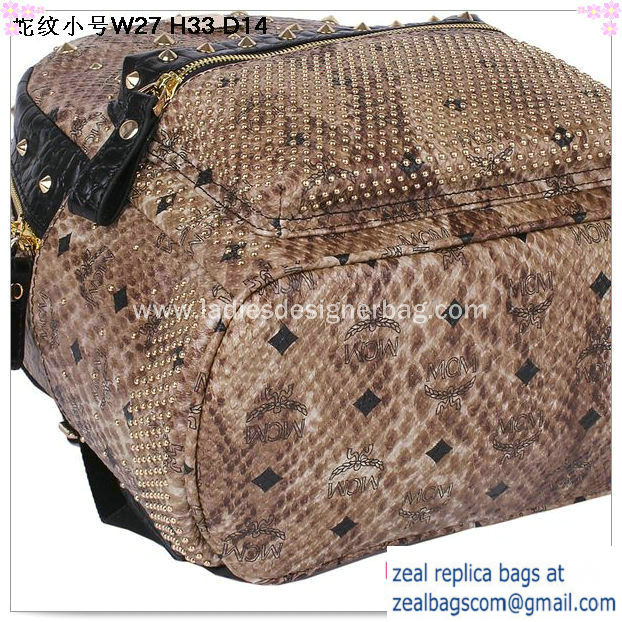 High Quality Replica MCM Armour Small Backpack Snake Leather MC2095S Brown - Click Image to Close